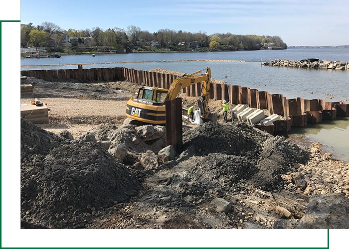 Going construction work for concrete boat ramp