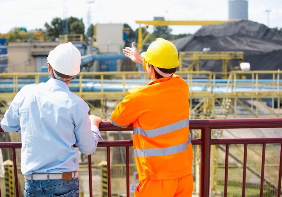 View of architects inspecting construction site